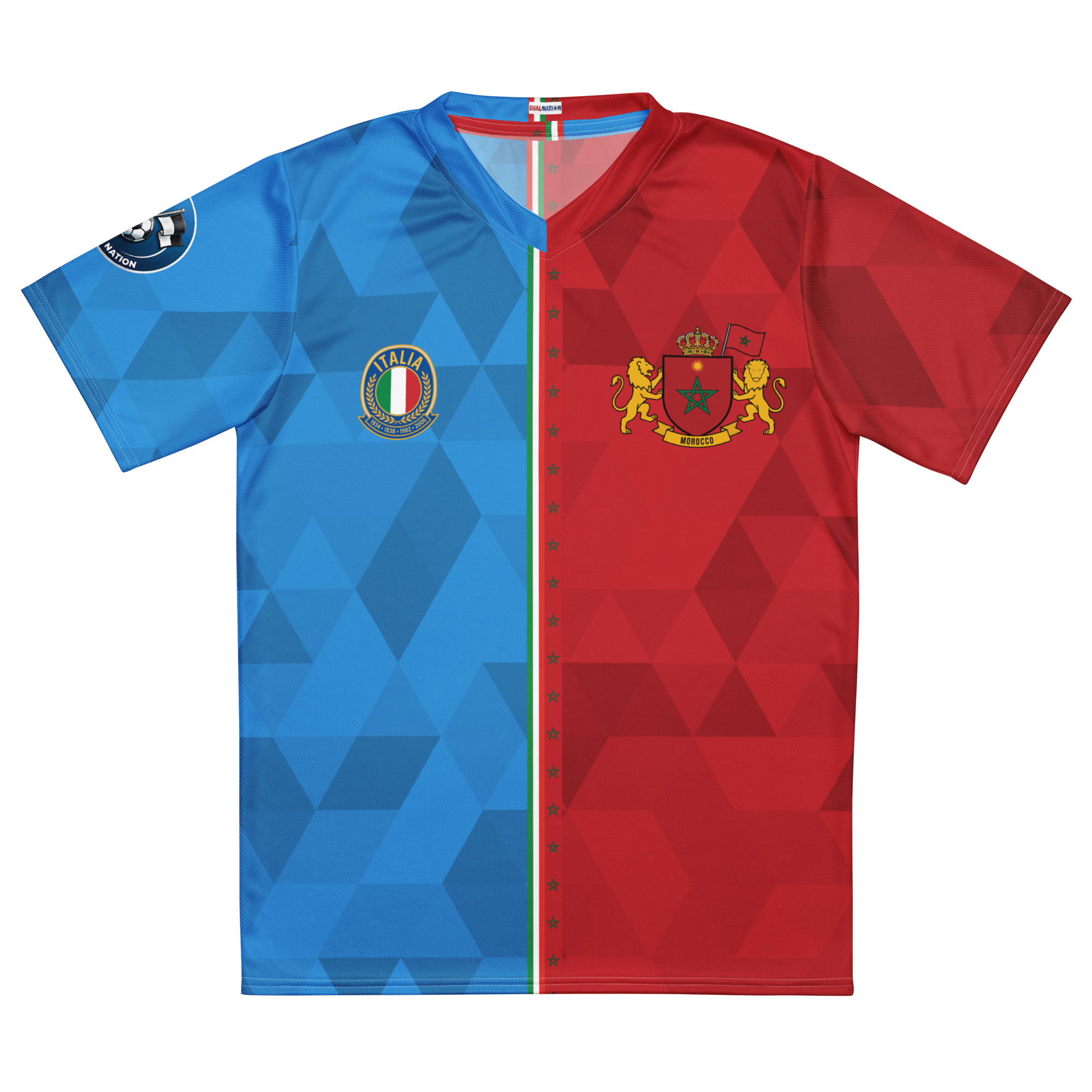 maillot-Italie-maroc-double-nationalite-face vue de face maillot football double nationalité Dual Nation Italie Maroc