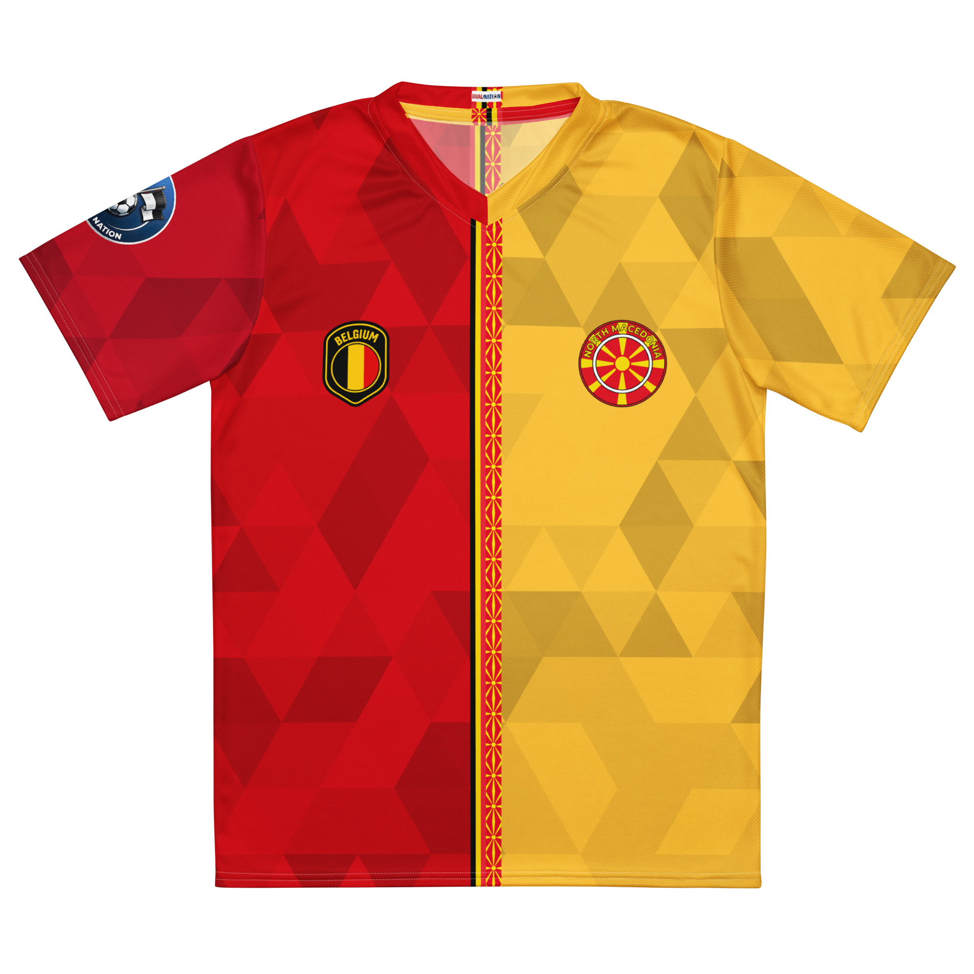 vue de face maillot football double nationalité Dual Nation Belgique Macedoine