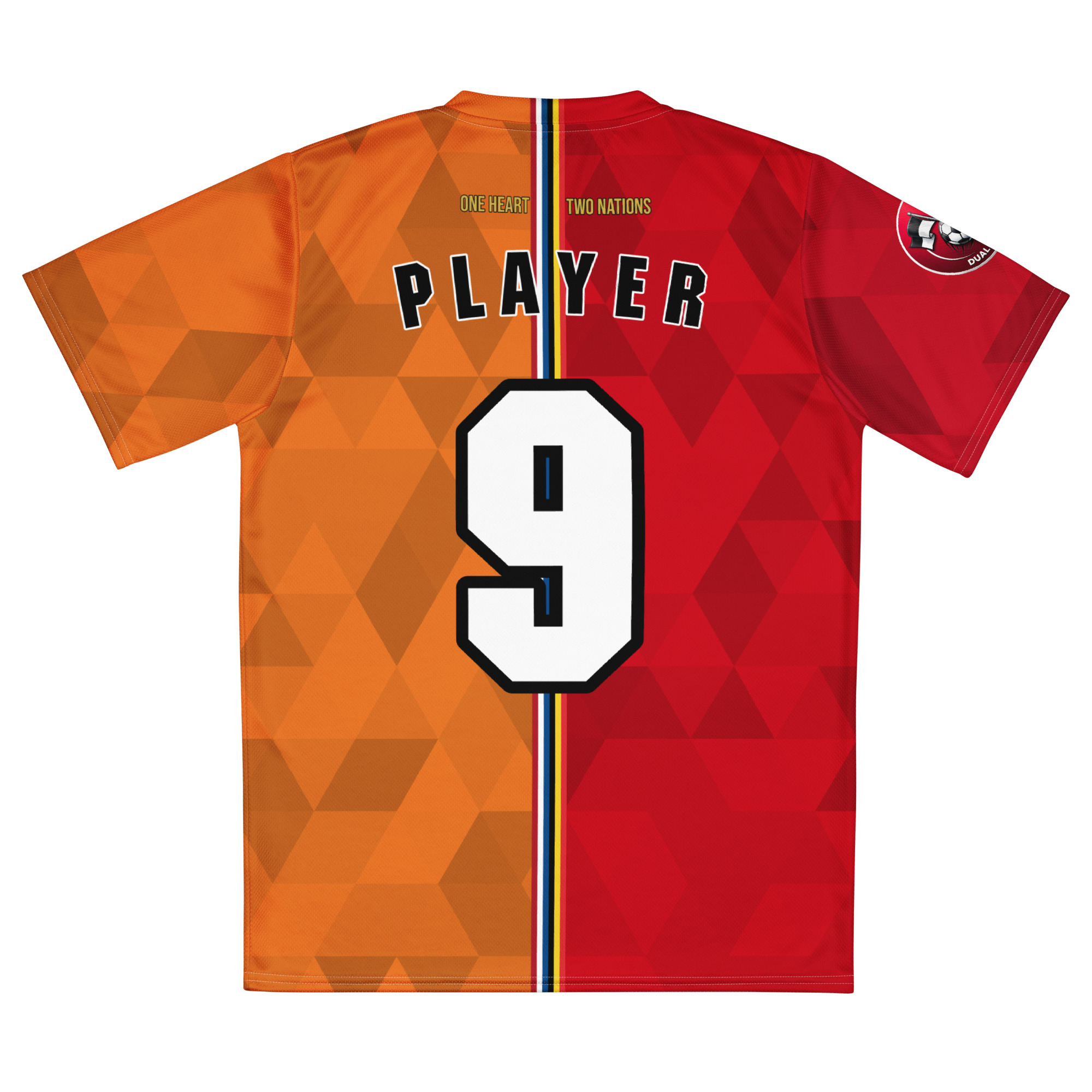Maillot Belgique Pays-Bas Personnalisé vue arrière maillot football double nationalité Dual Nation personnalisé Belgique Pays-Bas