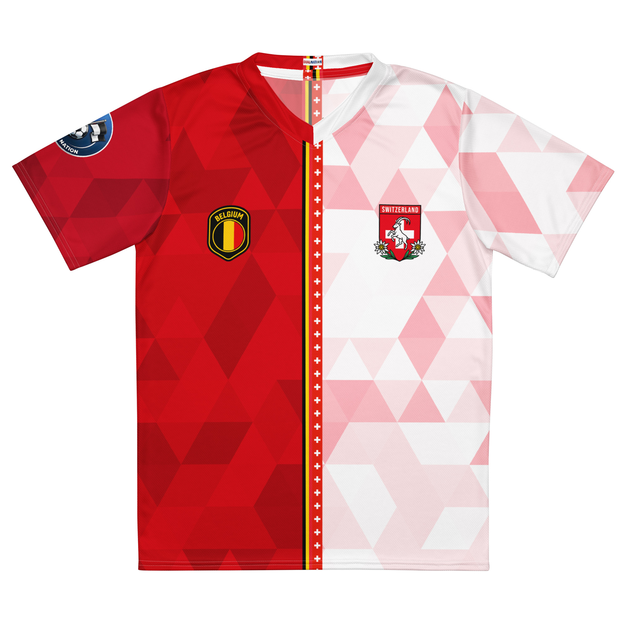 maillot-belgique-suisse-double-nationalite-face vue de face maillot football double nationalité Dual Nation Belgique Suisse