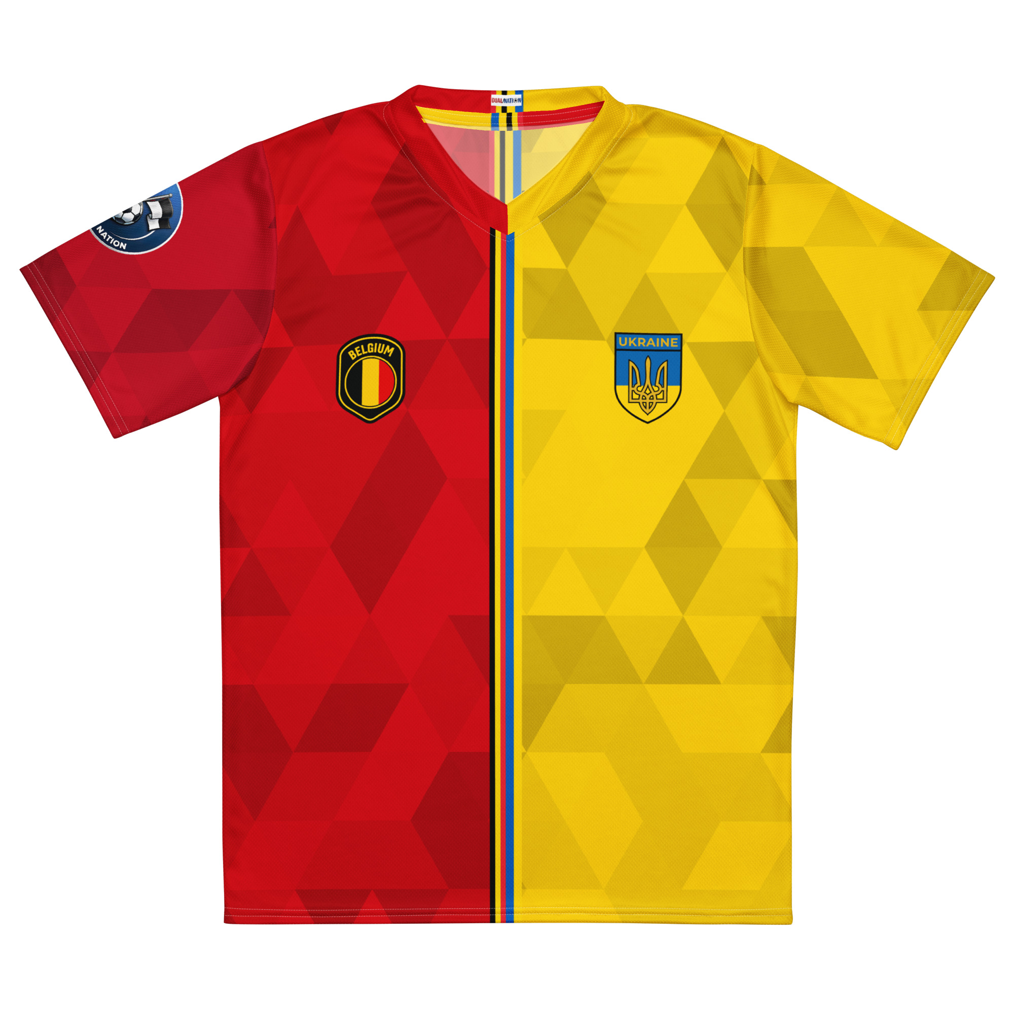 maillot-belgique-ukraine-double-nationalite-face vue de face maillot football double nationalité Dual Nation Belgique Ukraine