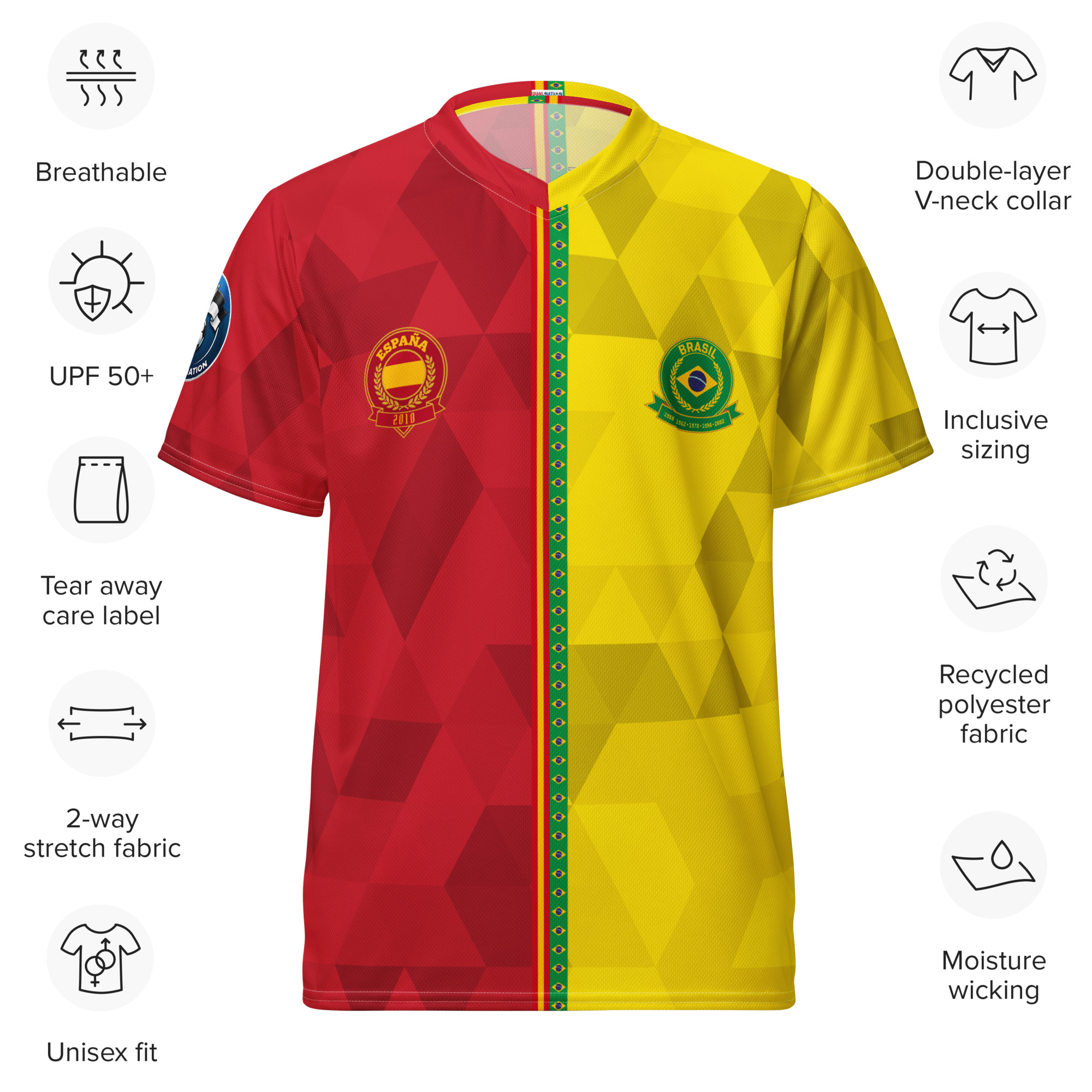 Maillot Espagne Brésil Specs spécificités maillot football double nationalité Dual Nation Espagne Bresil