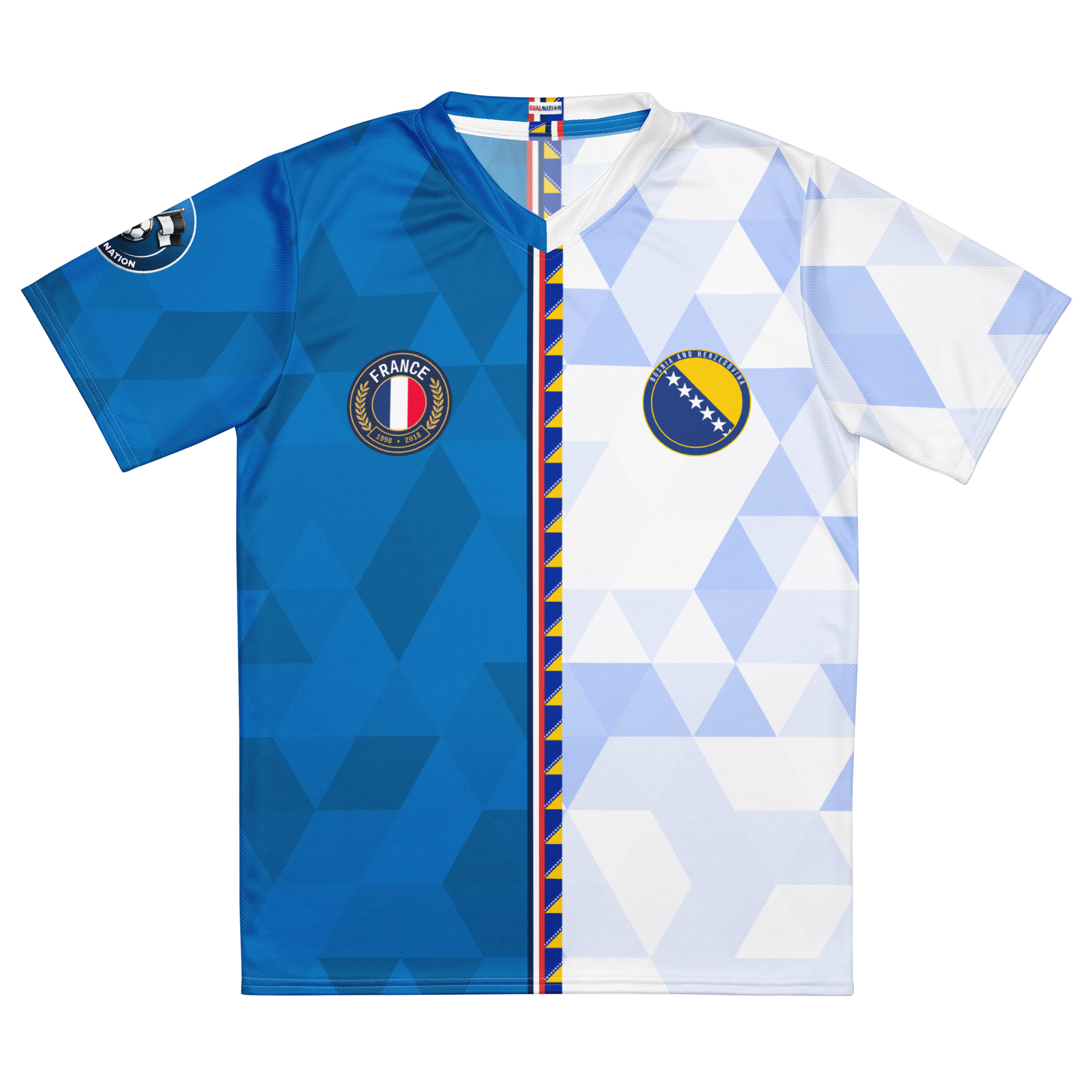 maillot-france-bosnie-double-nationalite-face vue de face maillot football double nationalité Dual Nation France Bosnie