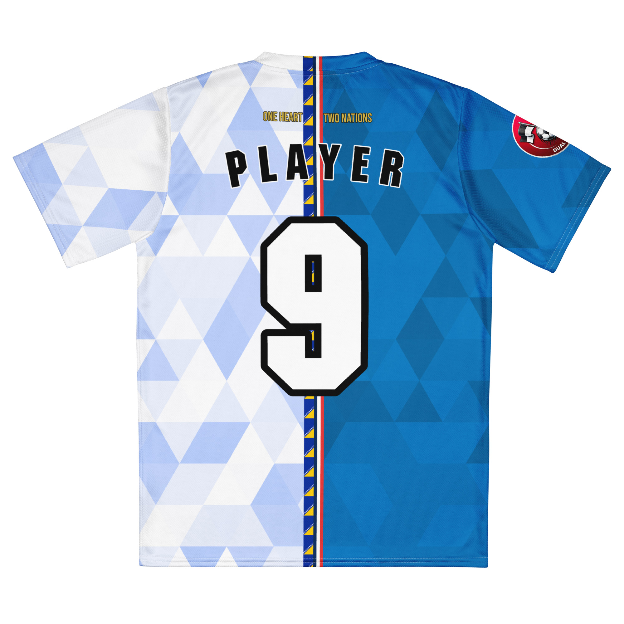 maillot-france-bosnie-double-nationalite-personnalise vue arrière maillot football double nationalité Dual Nation personnalisé France Bosnie