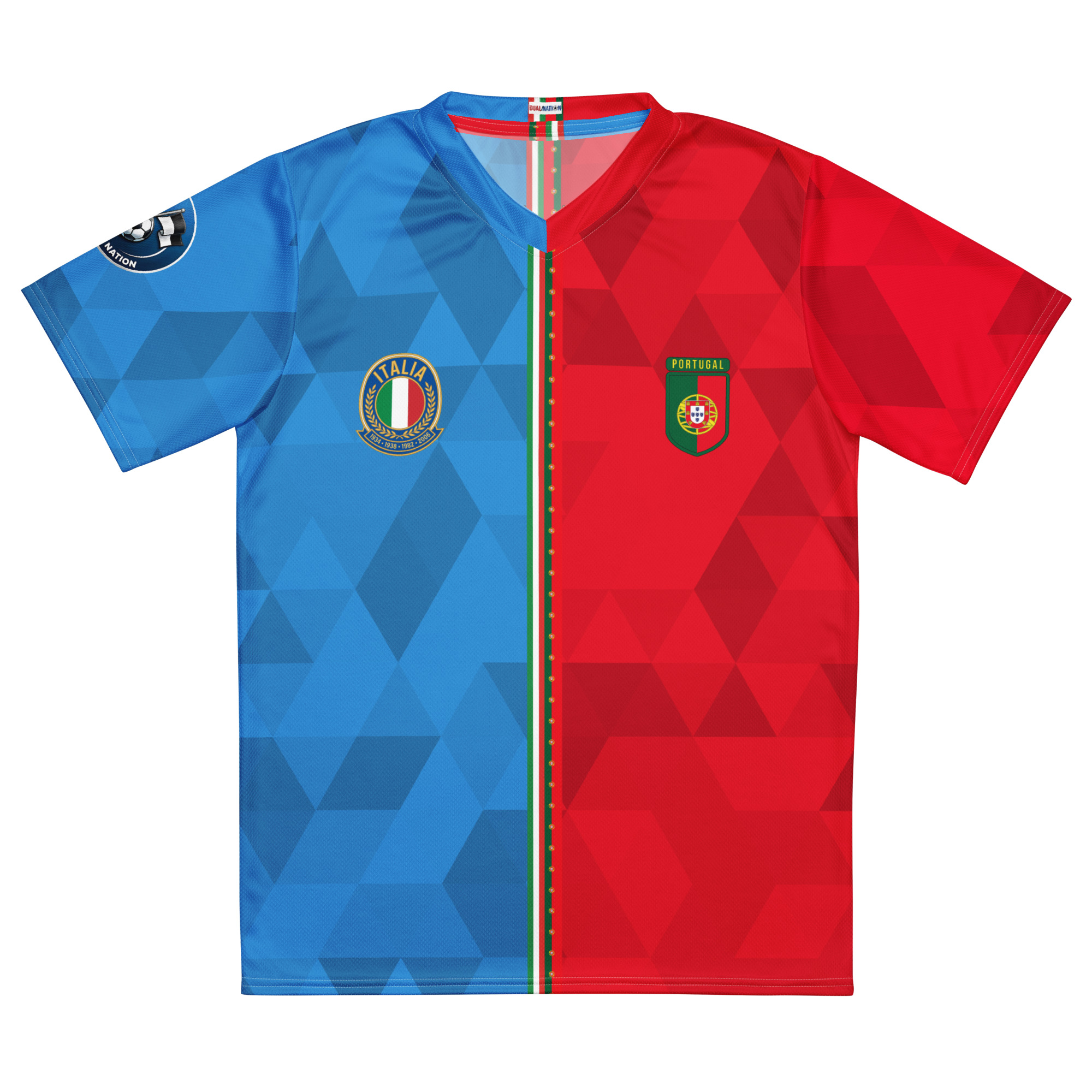 Maillot Italie Portugal Face vue de face maillot football double nationalité Dual Nation Italie Portugal