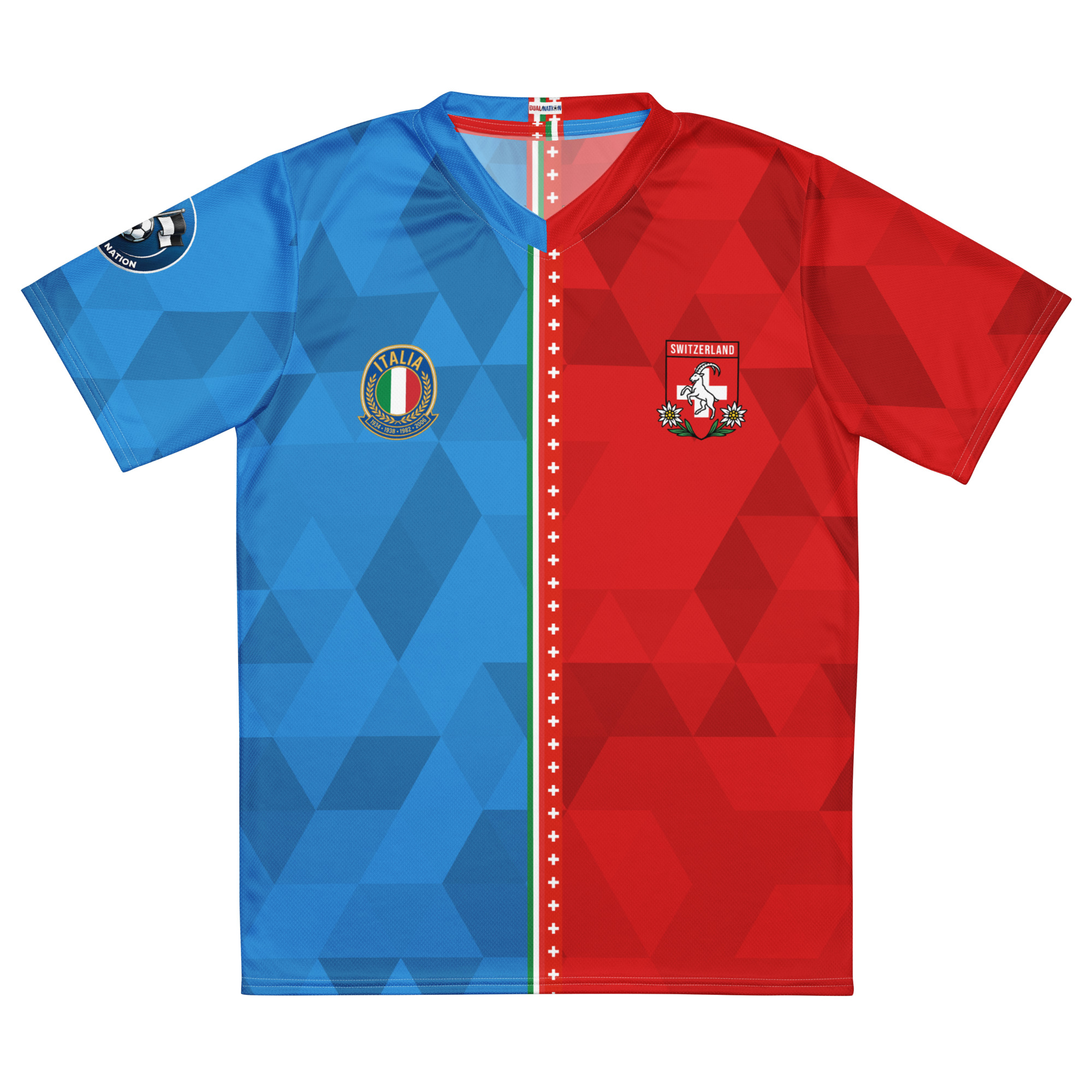 maillot-italie-suisse-double-nationalite-face vue de face maillot football double nationalité Dual Nation Italie Suisse