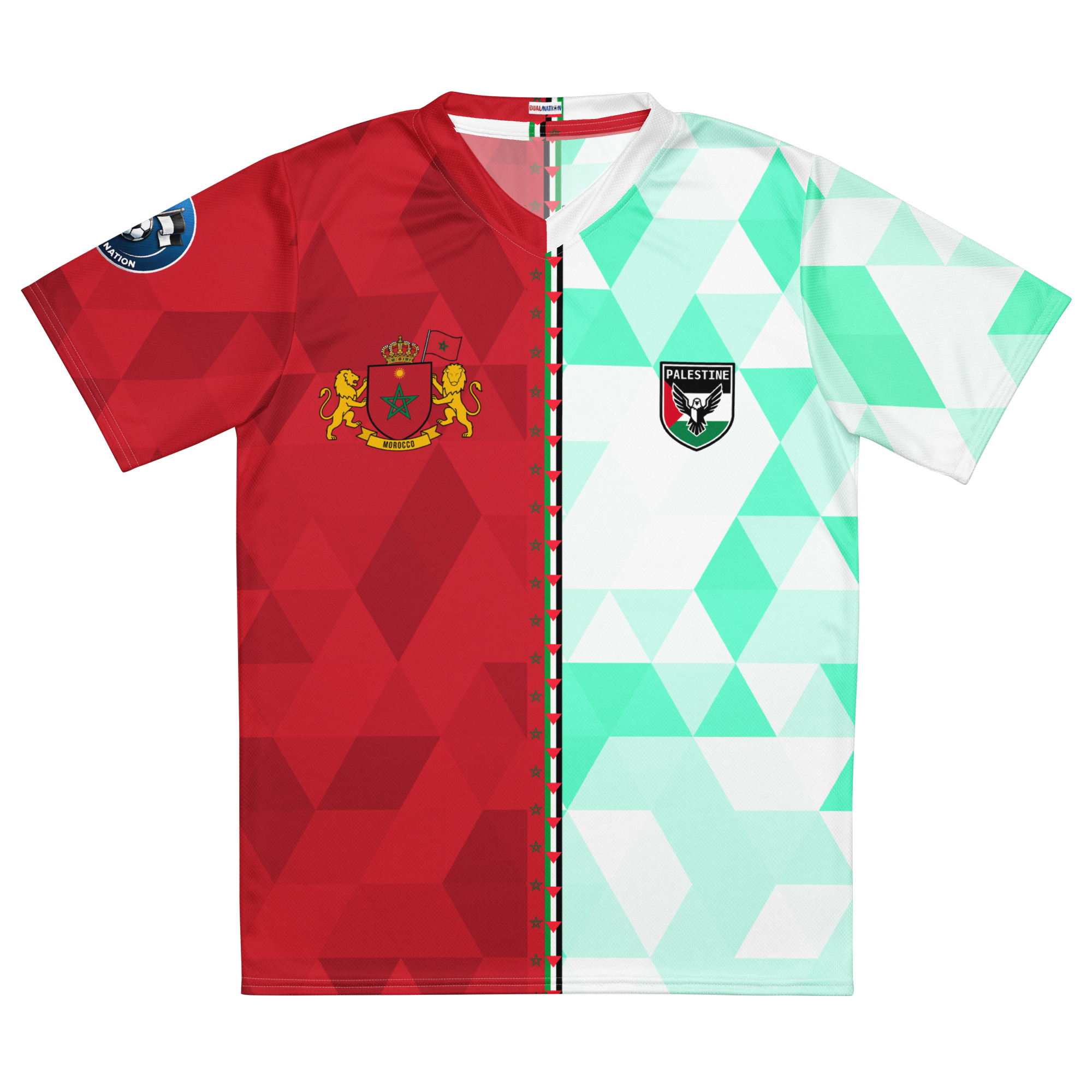 maillot-maroc-palestine-double-nationalite-face vue de face maillot football double nationalité Dual Nation Maroc Palestine