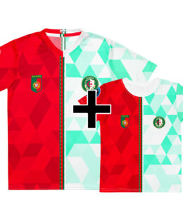 Pack famille Portugal Algérie - maillot adulte et t-shirt enfant double nationalité, vue de face