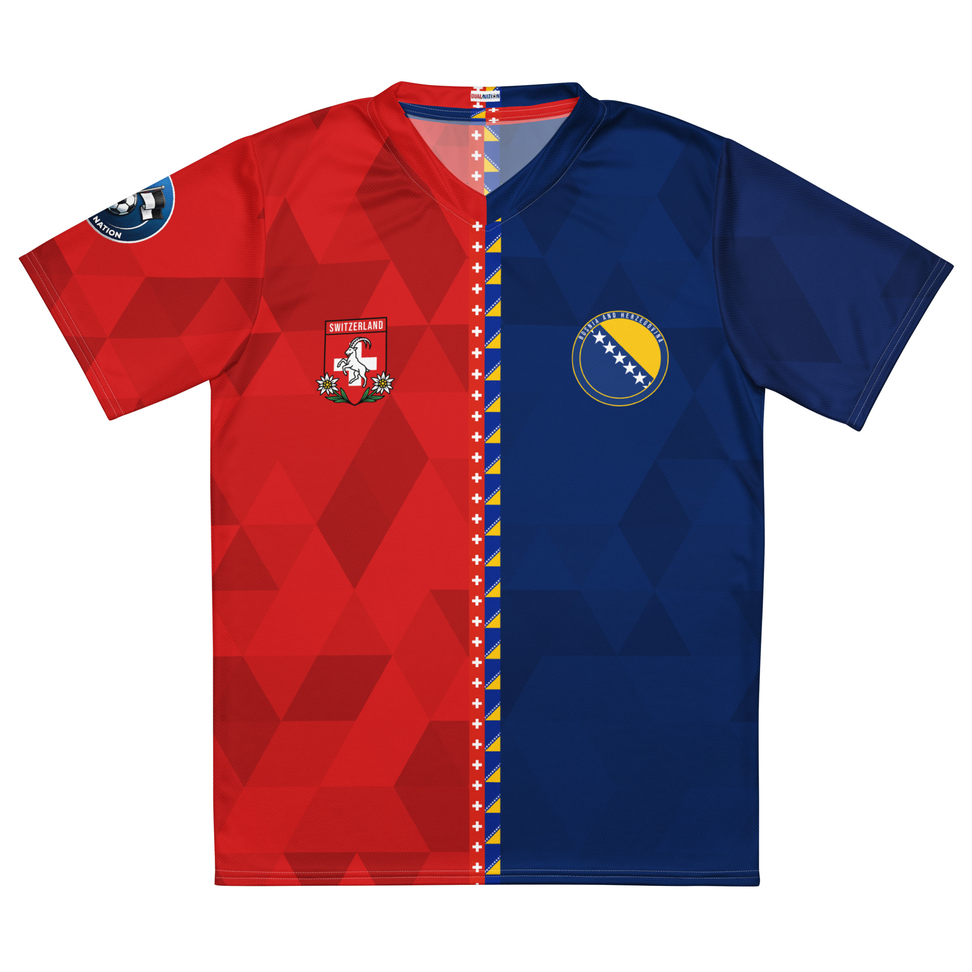 maillot-suisse-bosnie-double-nationalite-face vue de face maillot football double nationalité Dual Nation Suisse Bosnie