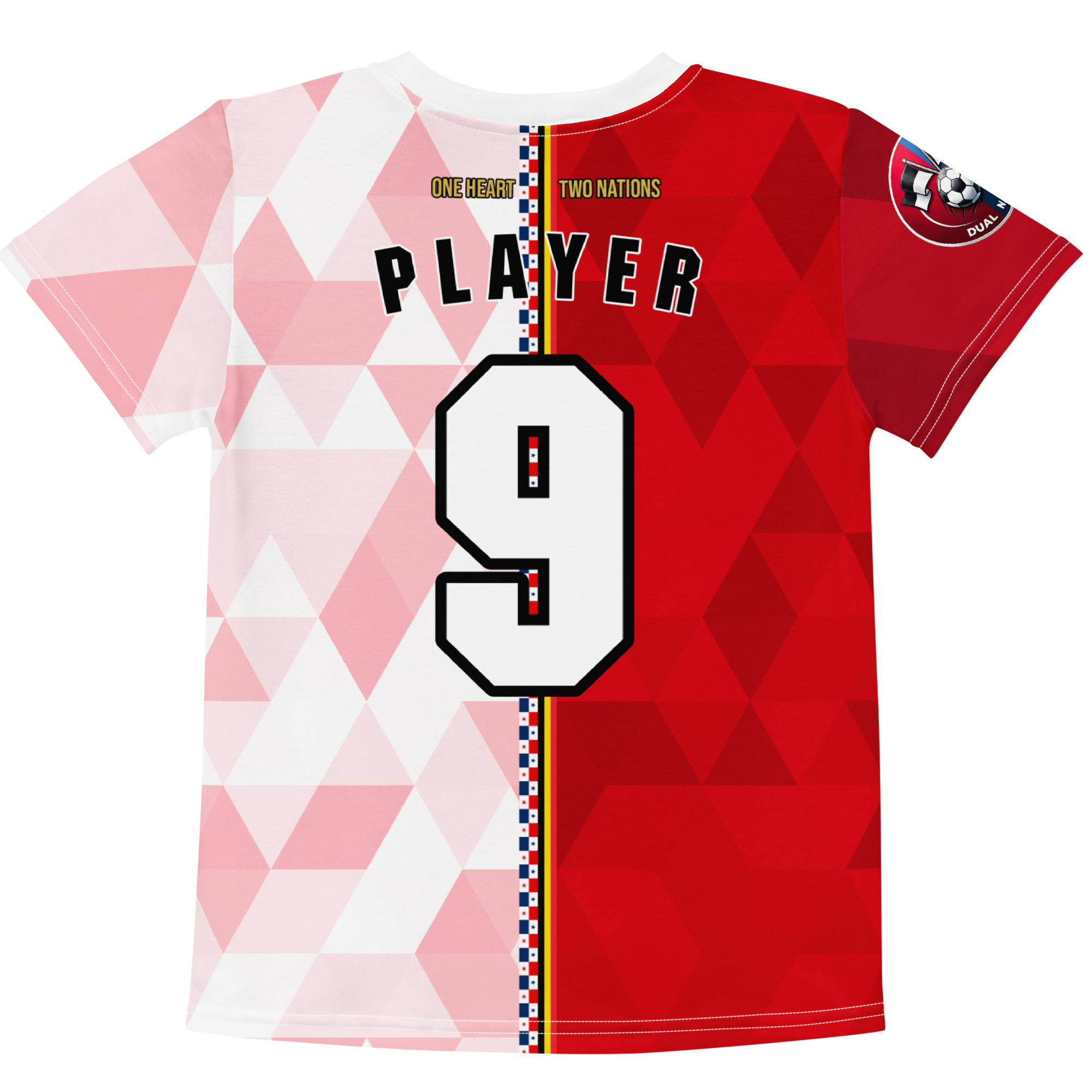 tshirt-belgique -panama-double-nationalite-personnalise vue arrière tshirt football double nationalité Dual Nation personnalisé Belgique Panama
