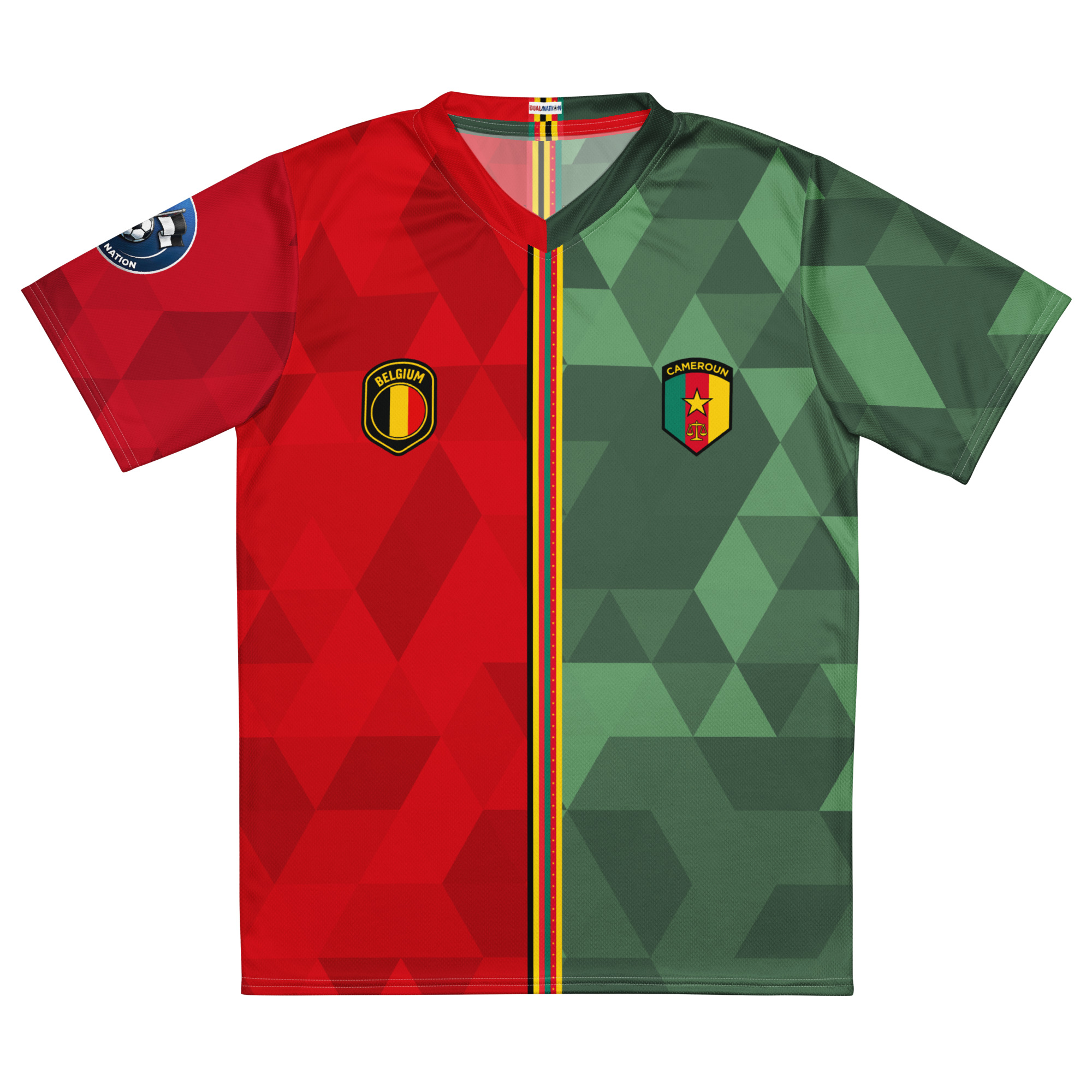 maillot-belgique-cameroun-double-nationalite-face vue de face maillot football double nationalité Dual Nation Belgique Cameroun