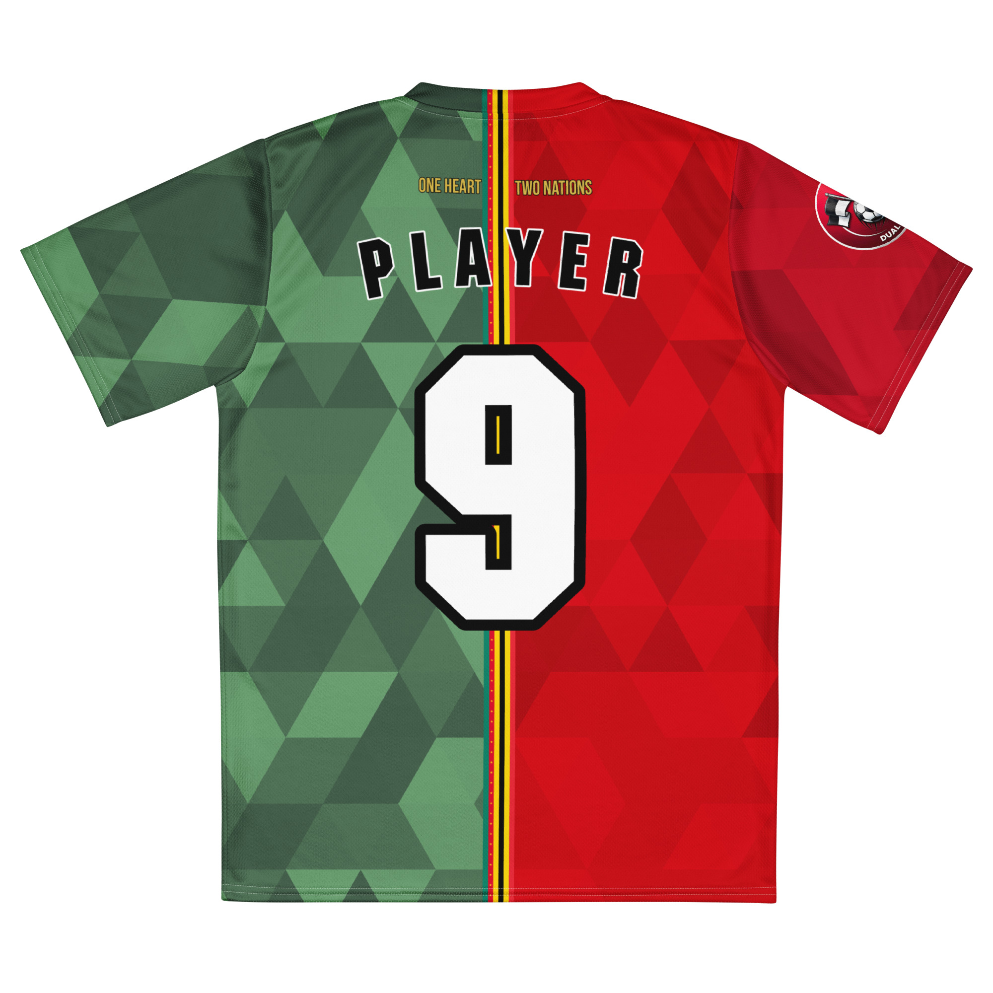 maillot-belgique-cameroun-double-nationalite-personnalise vue arrière maillot football double nationalité Dual Nation personnalisé Belgique Cameroun